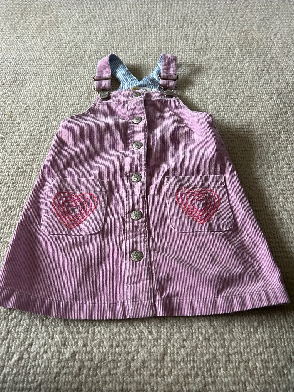 Mini Boden Pink Corduroy Heart-Pocket Pinafore Dress